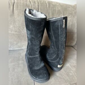 Ugg Black Zip Up Tall Classic Boots with Grey Shearling - Rare - Size 7